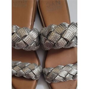 Madden NYC Two Band Braid Sandals Womens Shoes Silver Rhinestones Slip-on